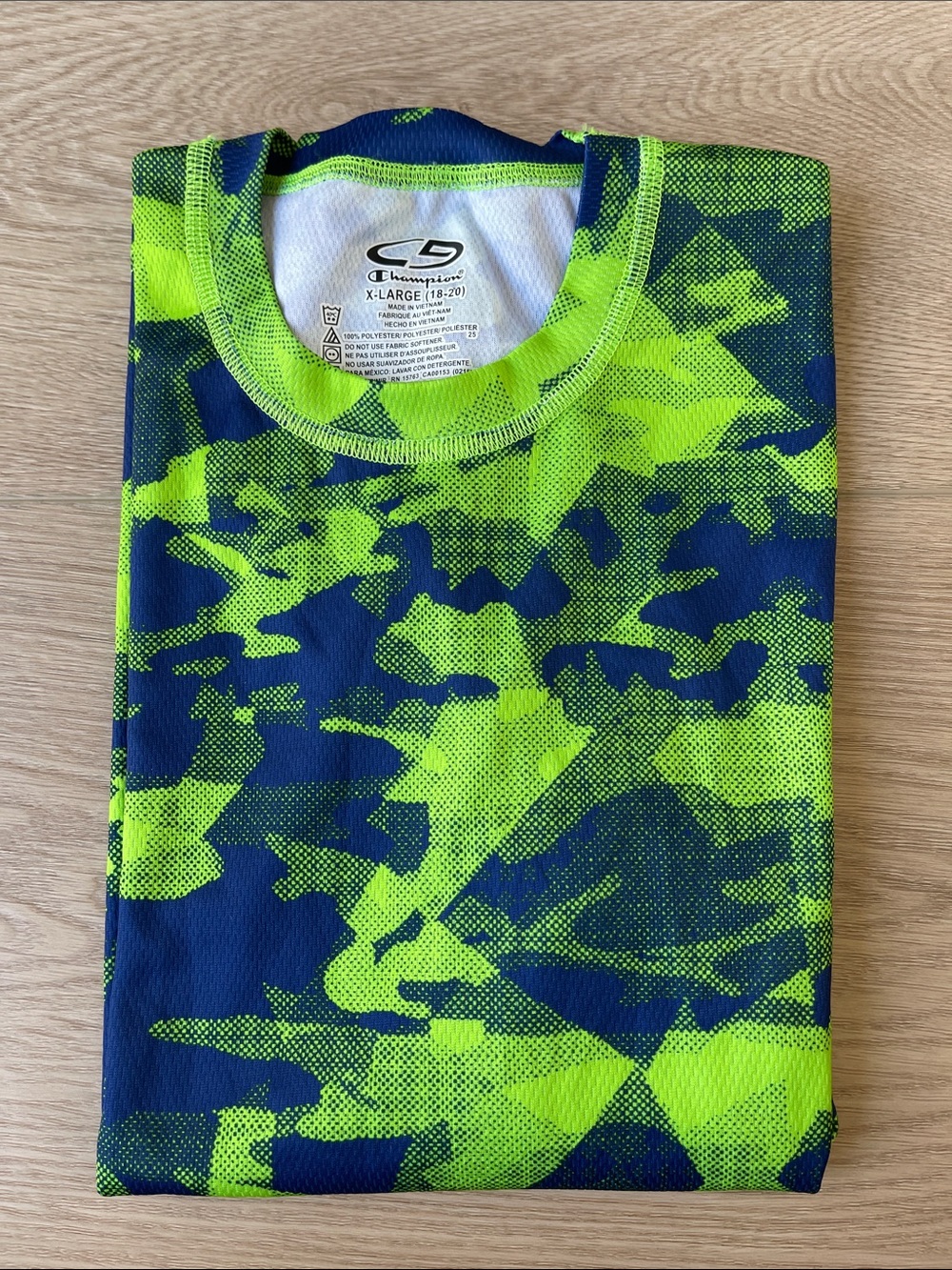 Champion Neon Green & Navy Camo Performance Tee